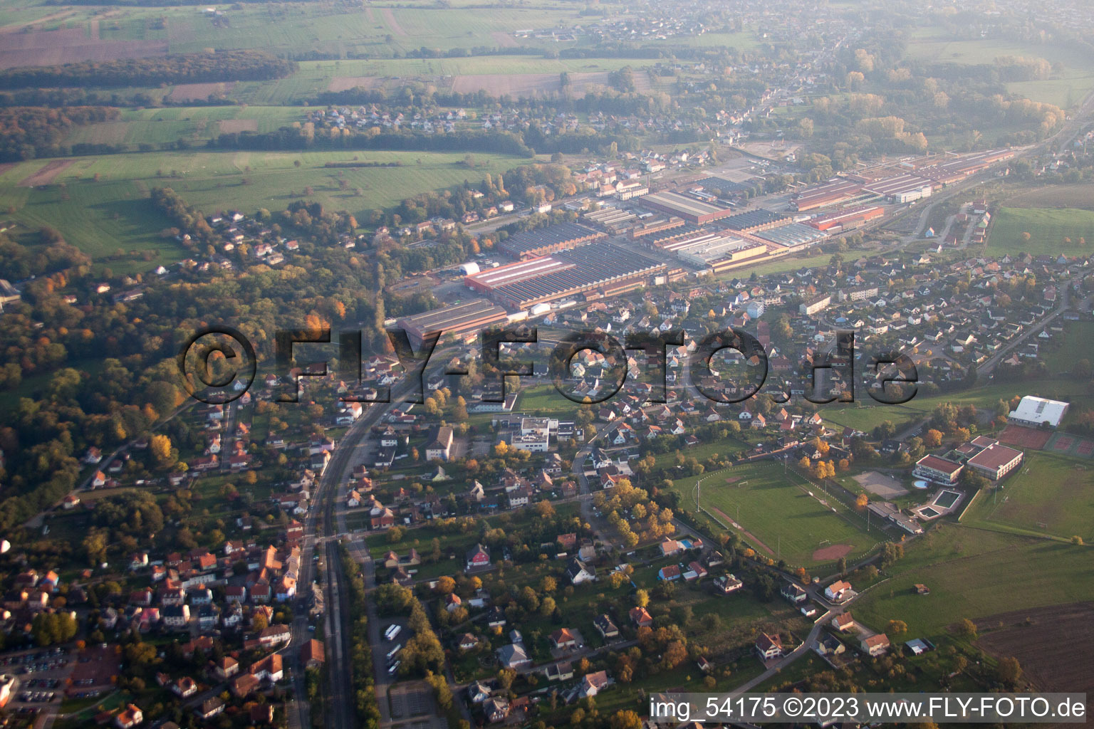 Reichshoffen in the state Bas-Rhin, France from the drone perspective