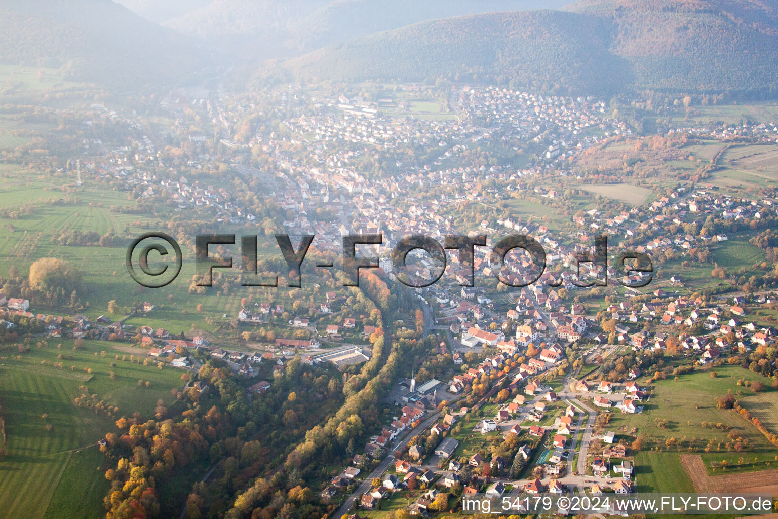 Aerial view of Reichshoffen in the state Bas-Rhin, France