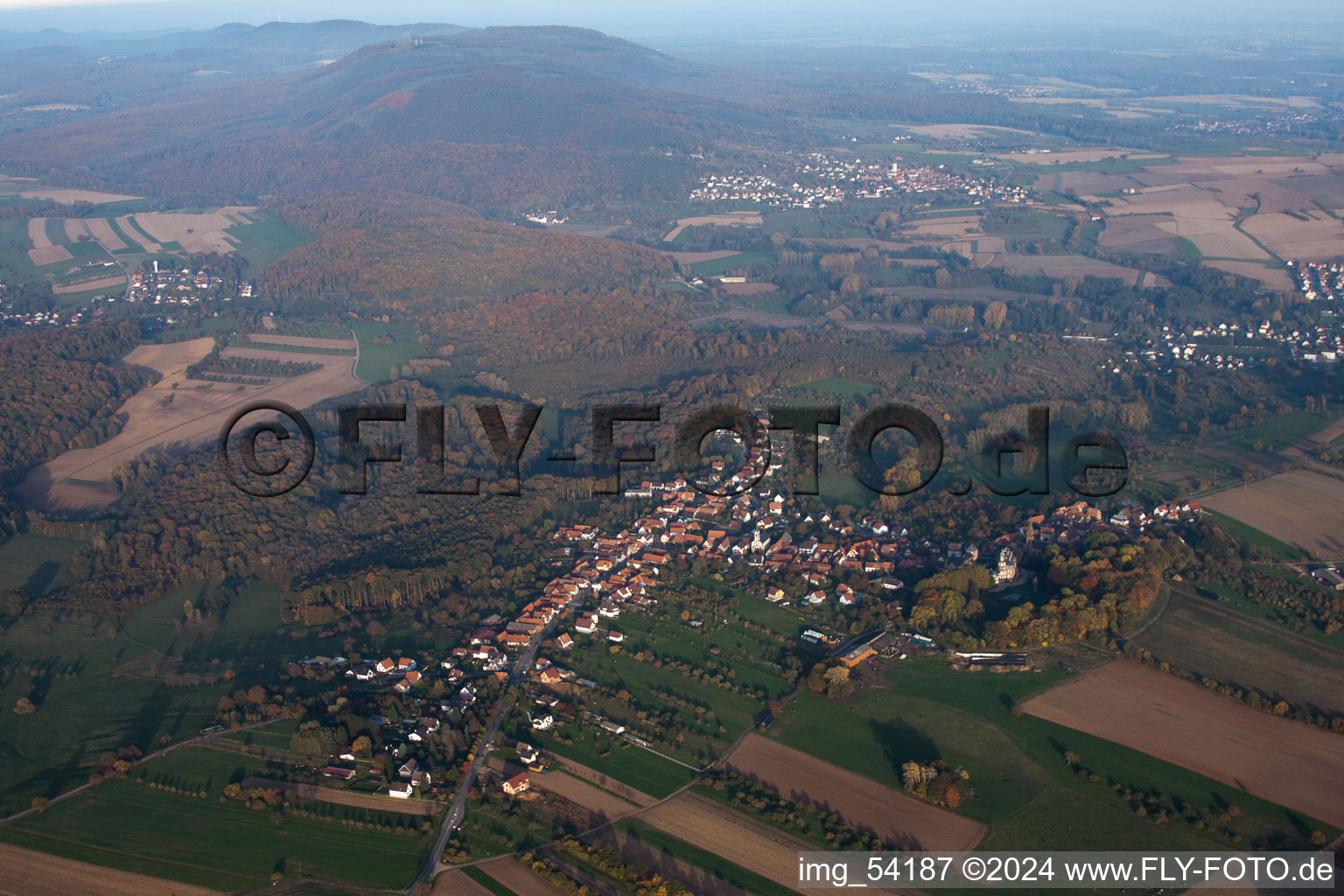 Frœschwiller in the state Bas-Rhin, France from the plane