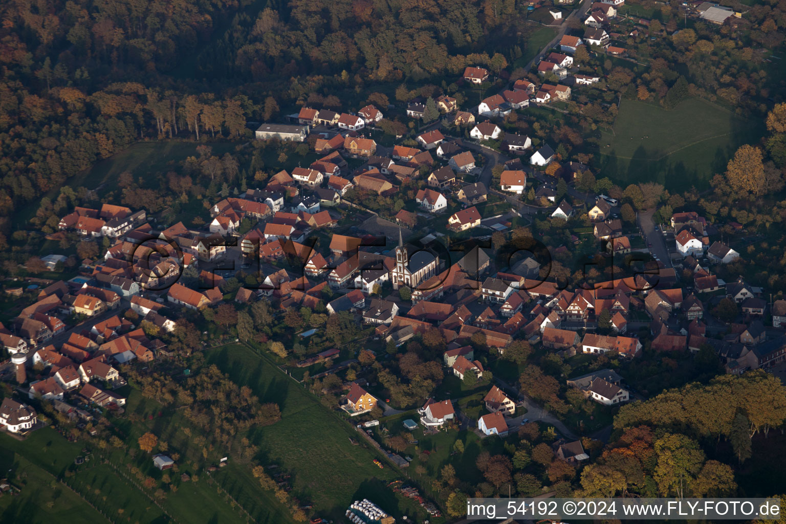 Aerial view of Gœrsdorf in the state Bas-Rhin, France