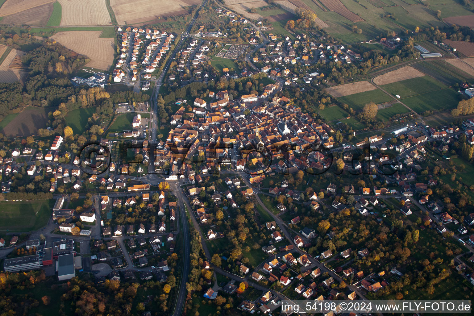 Wœrth in the state Bas-Rhin, France seen from a drone