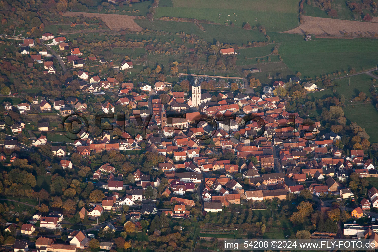 Gœrsdorf in the state Bas-Rhin, France seen from above