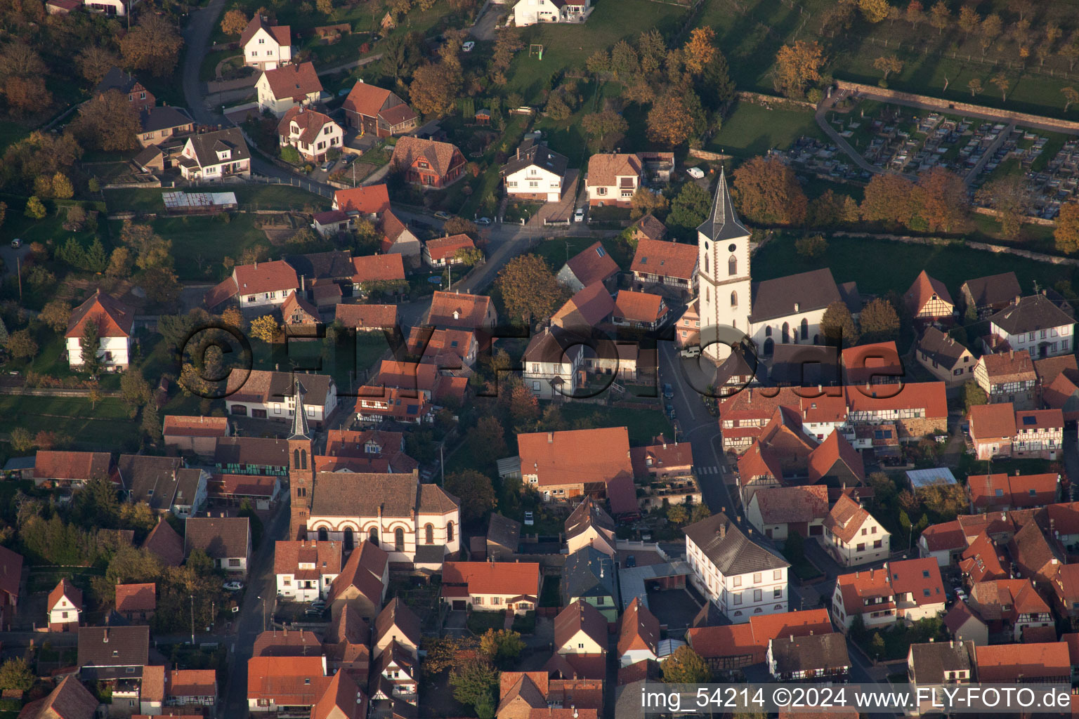 Gœrsdorf in the state Bas-Rhin, France viewn from the air