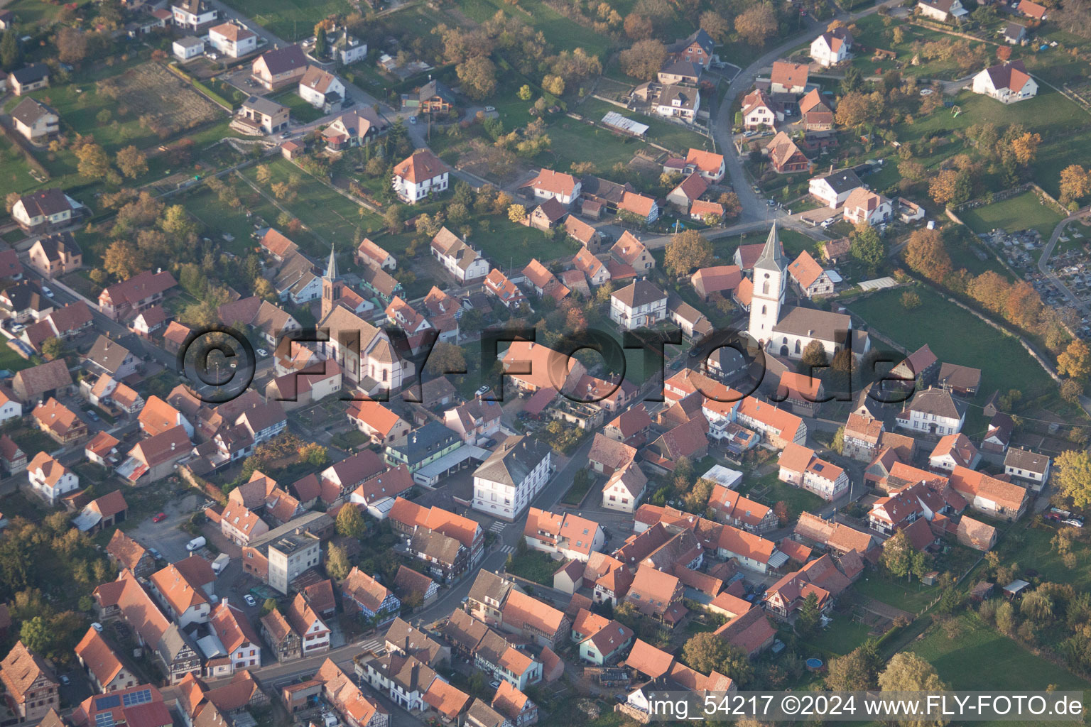 Drone image of Gœrsdorf in the state Bas-Rhin, France