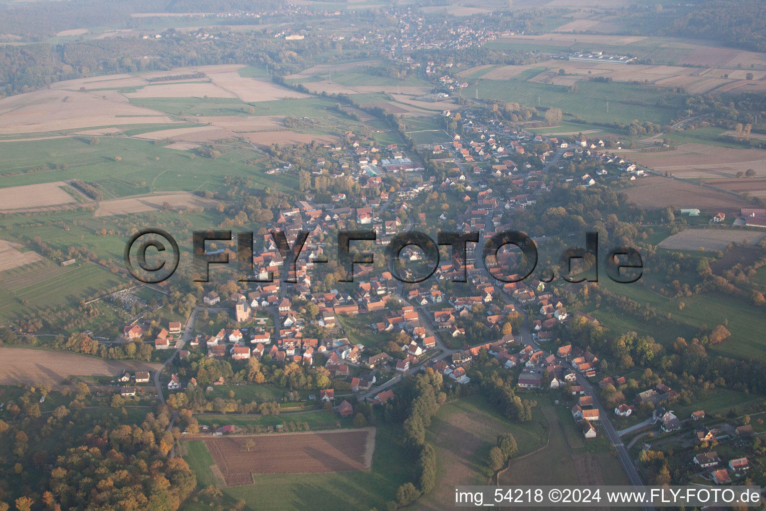 Aerial view of Mitschdorf in the state Bas-Rhin, France