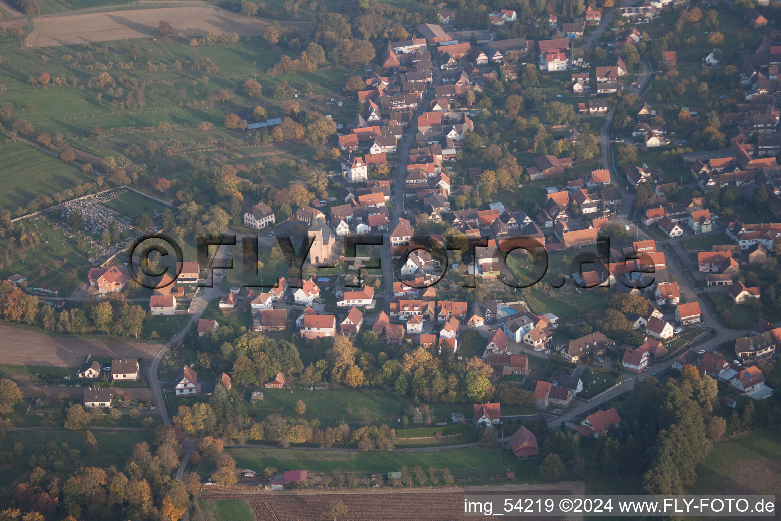 Aerial photograpy of Mitschdorf in the state Bas-Rhin, France