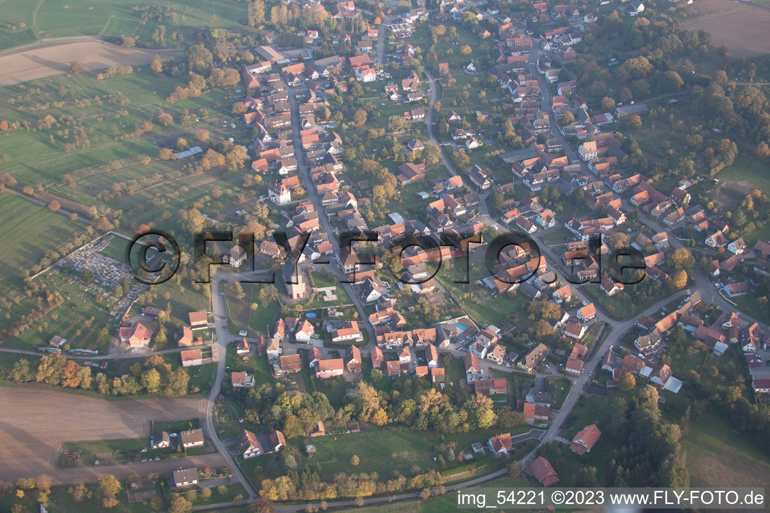 Mitschdorf in the state Bas-Rhin, France from above