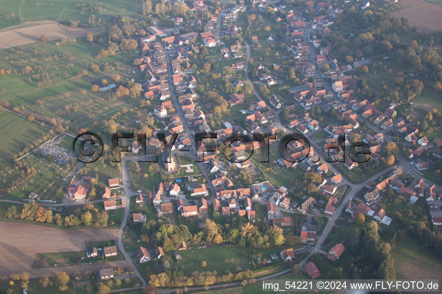 Oblique view of Mitschdorf in the state Bas-Rhin, France