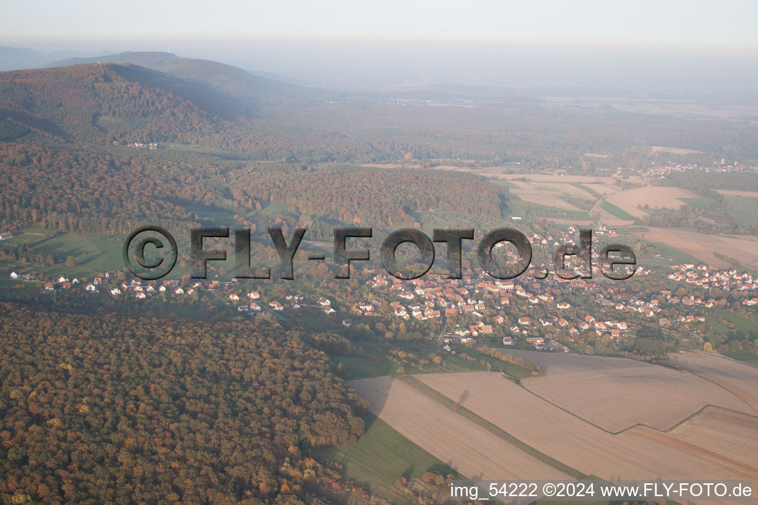 Preuschdorf in the state Bas-Rhin, France from a drone