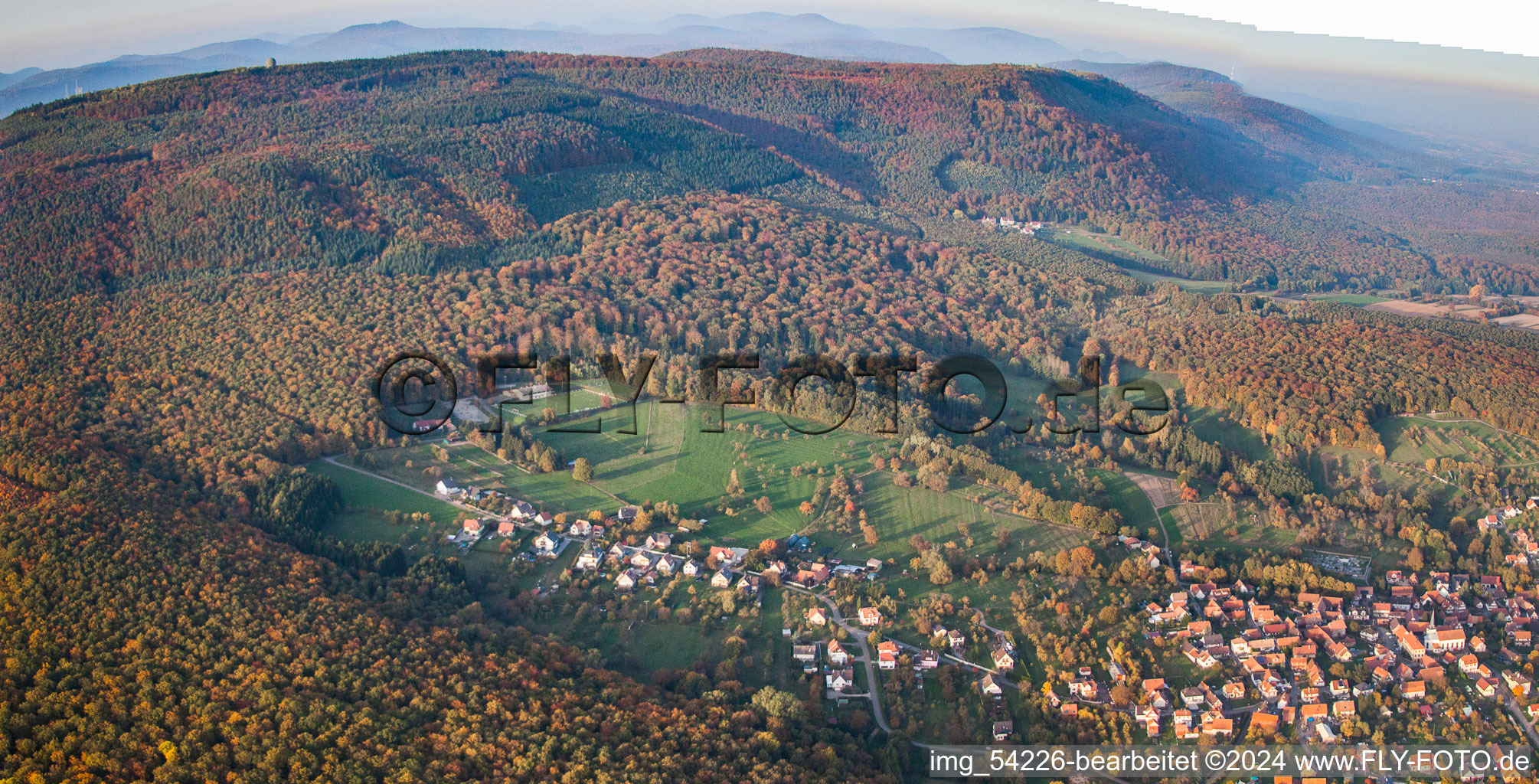 Aerial photograpy of Preuschdorf in the state Bas-Rhin, France