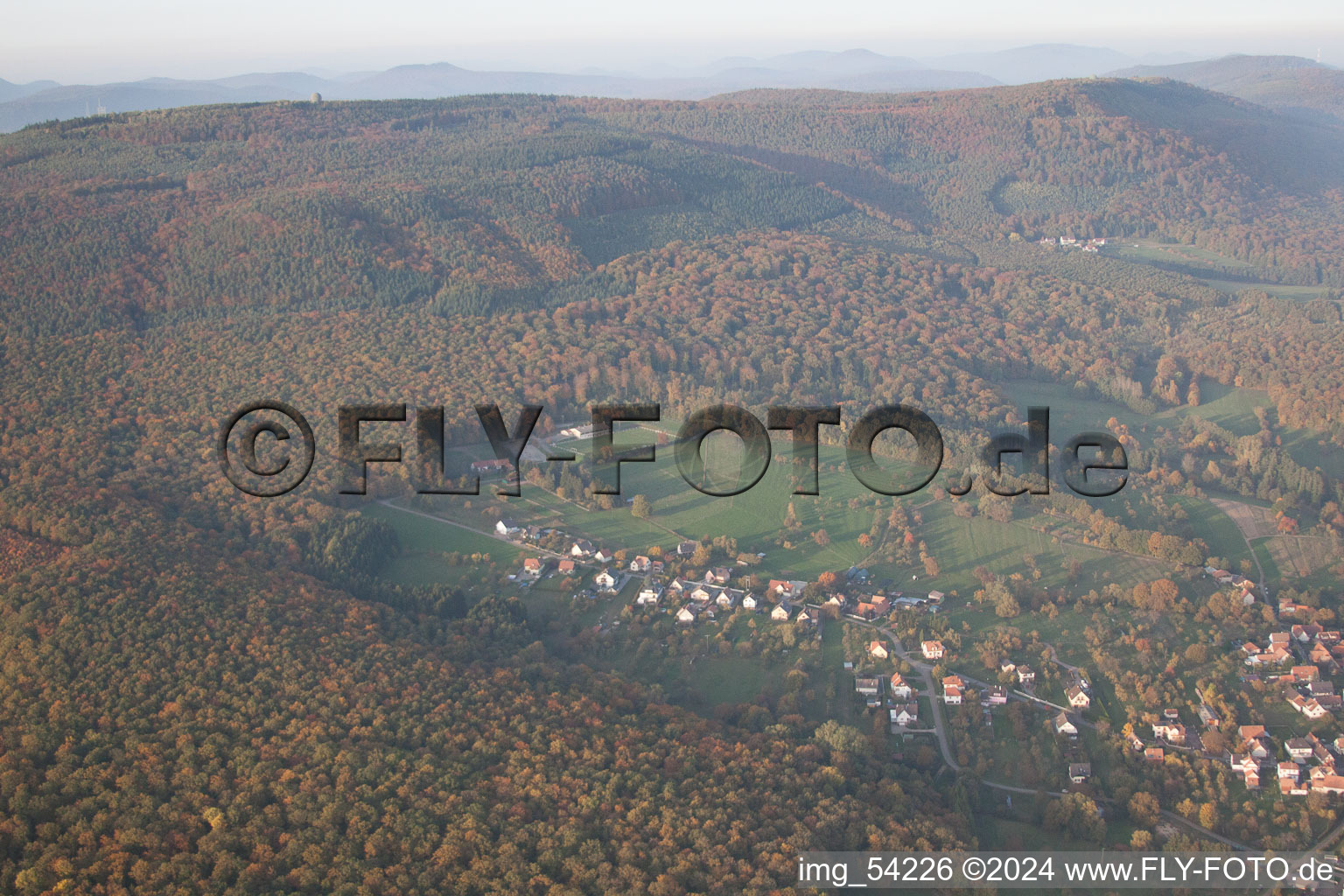 Oblique view of Preuschdorf in the state Bas-Rhin, France