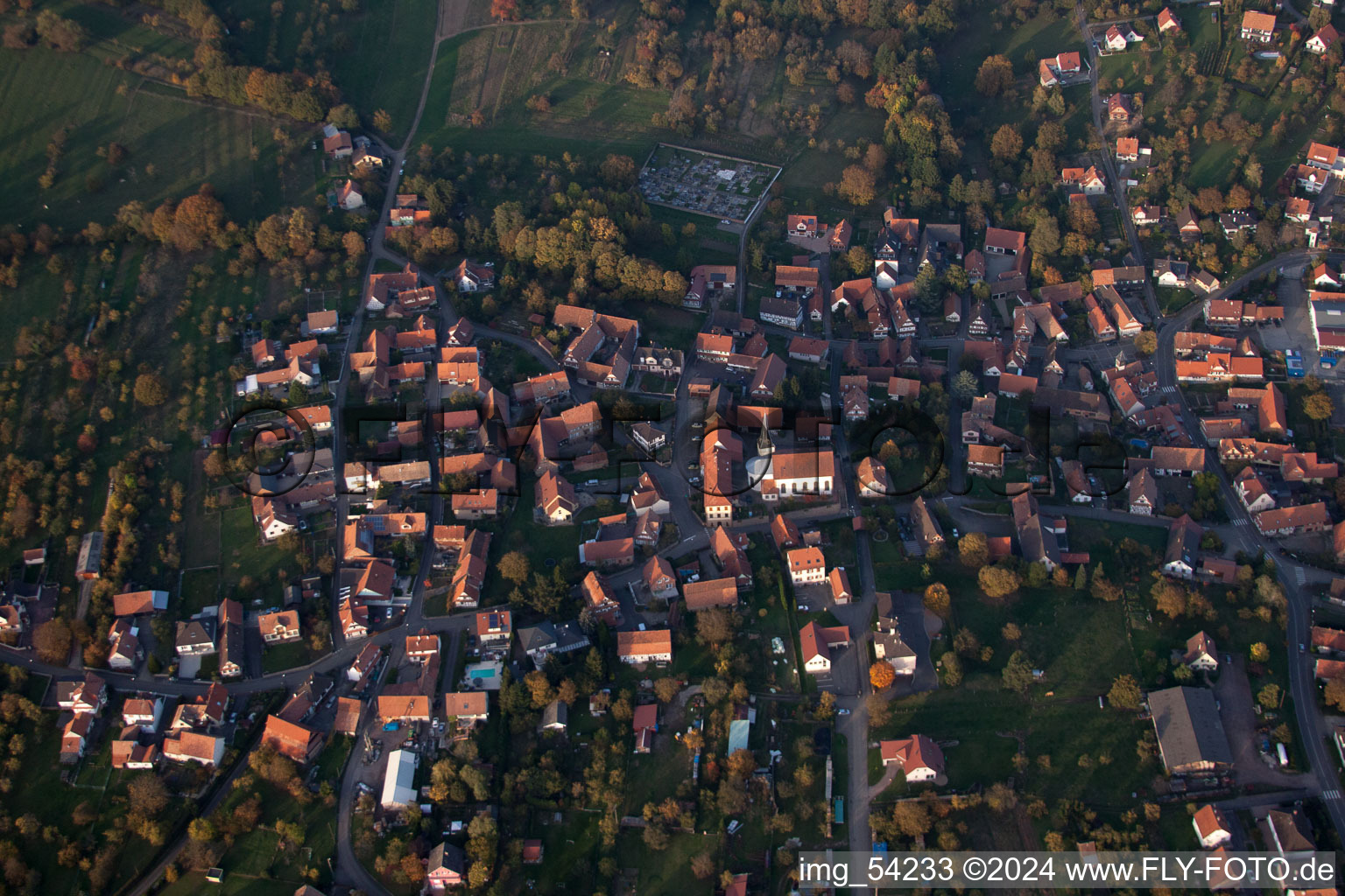 Drone image of Lampertsloch in the state Bas-Rhin, France