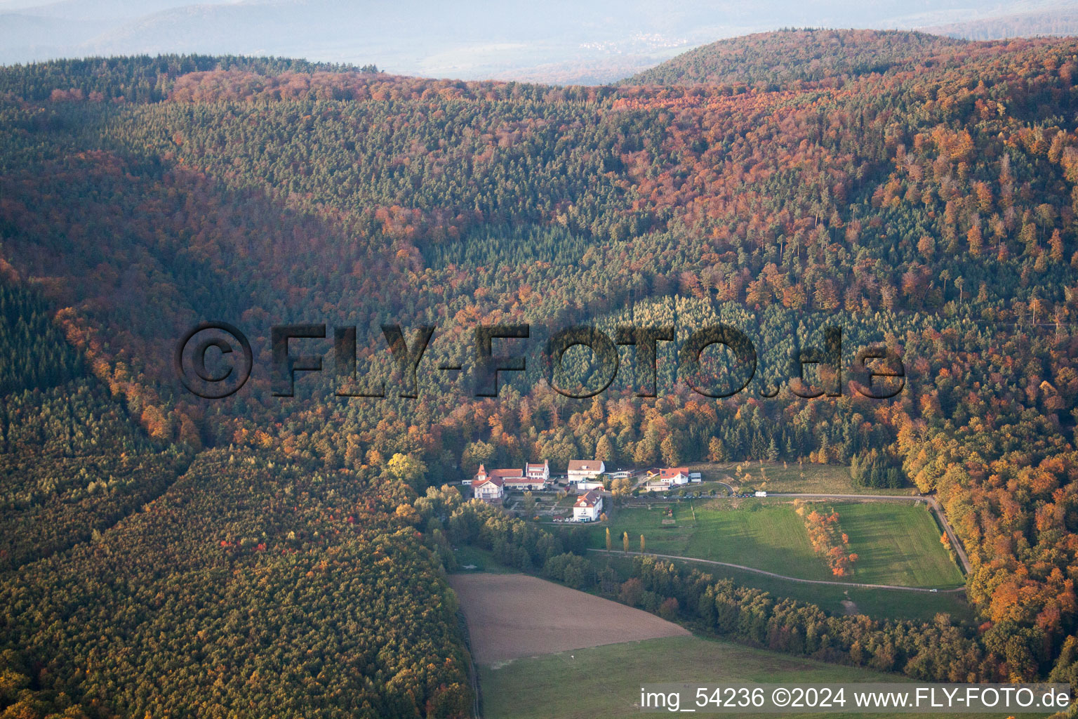 Lampertsloch in the state Bas-Rhin, France from a drone