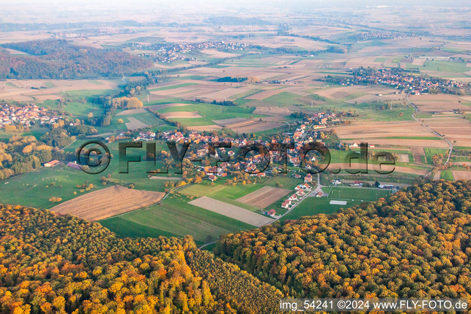 Memmelshoffen in the state Bas-Rhin, France from the drone perspective