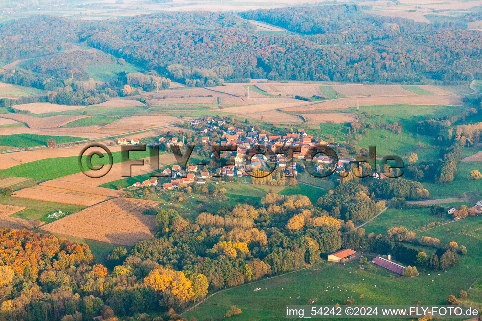 Aerial view of Keffenach in the state Bas-Rhin, France