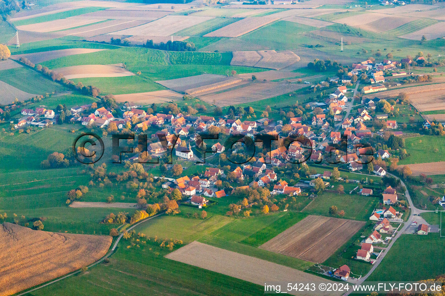 Memmelshoffen in the state Bas-Rhin, France from a drone