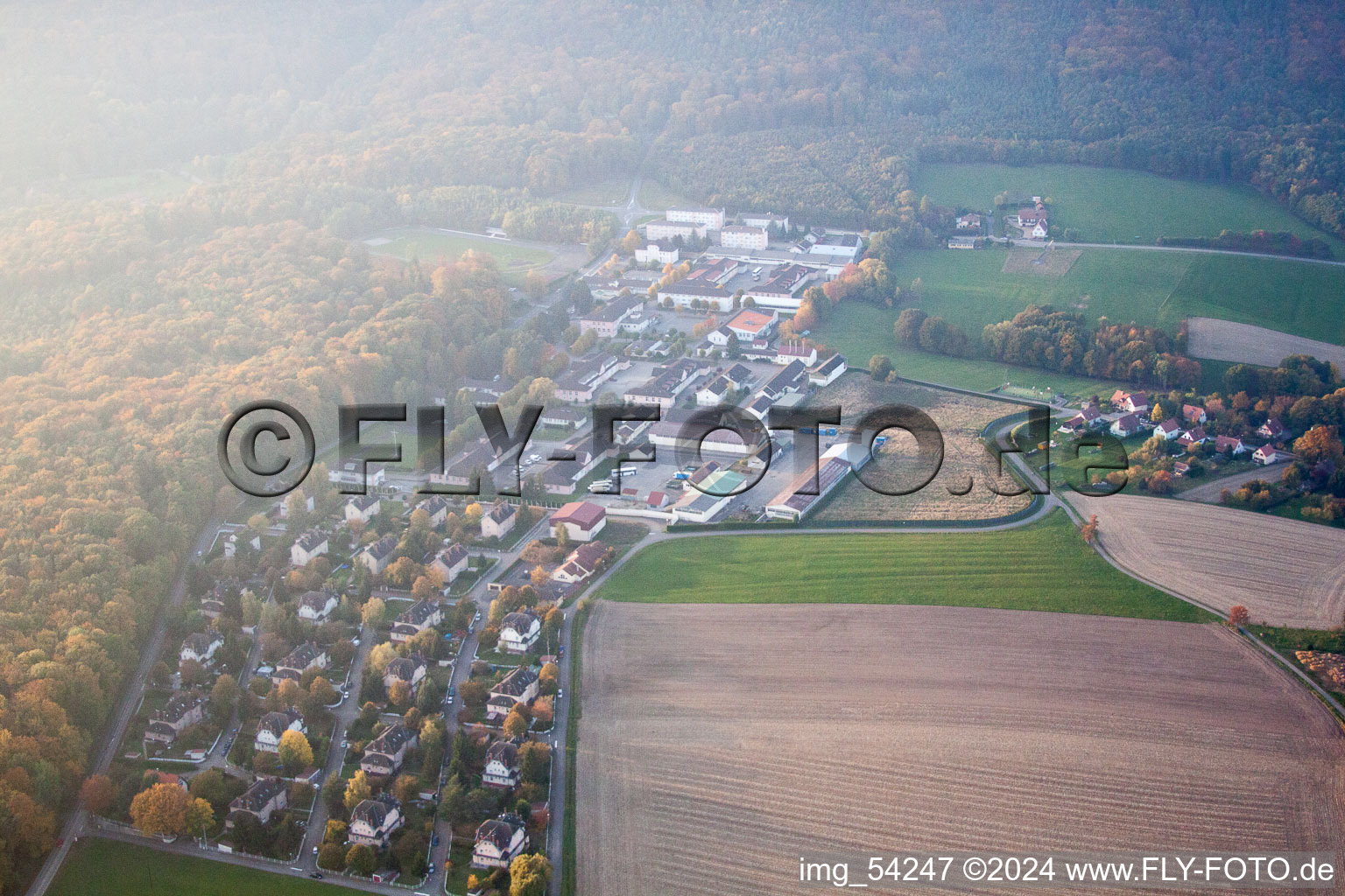 Drachenbronn-Birlenbach in the state Bas-Rhin, France seen from above