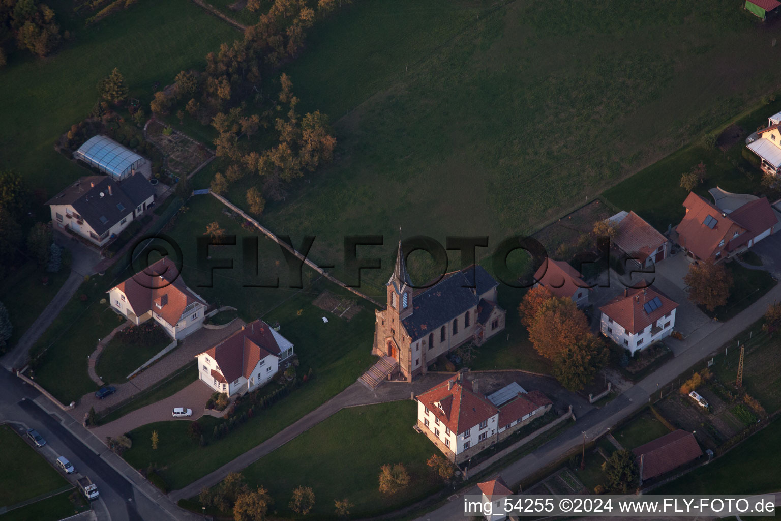 Cleebourg in the state Bas-Rhin, France from a drone