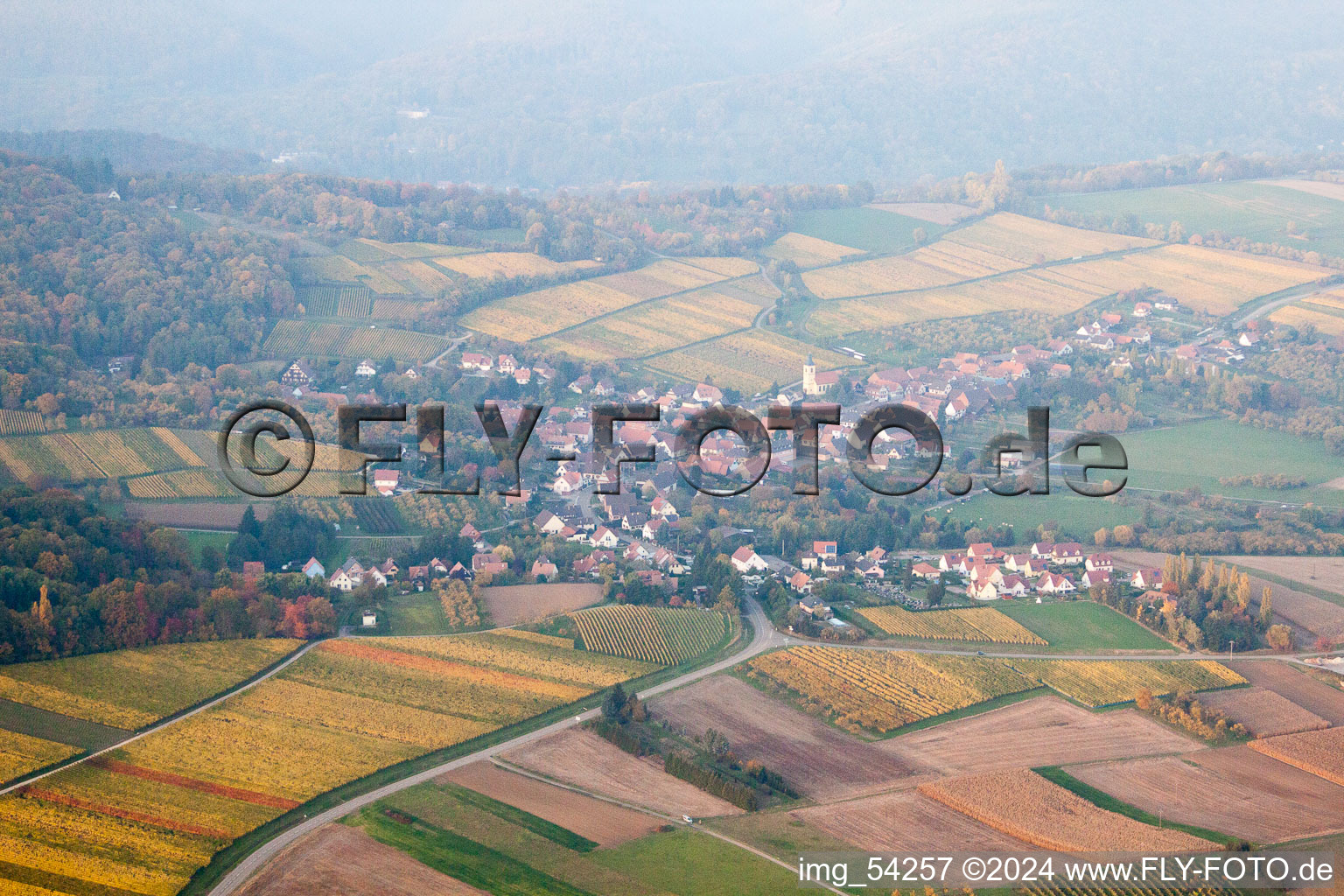 Cleebourg in the state Bas-Rhin, France seen from a drone