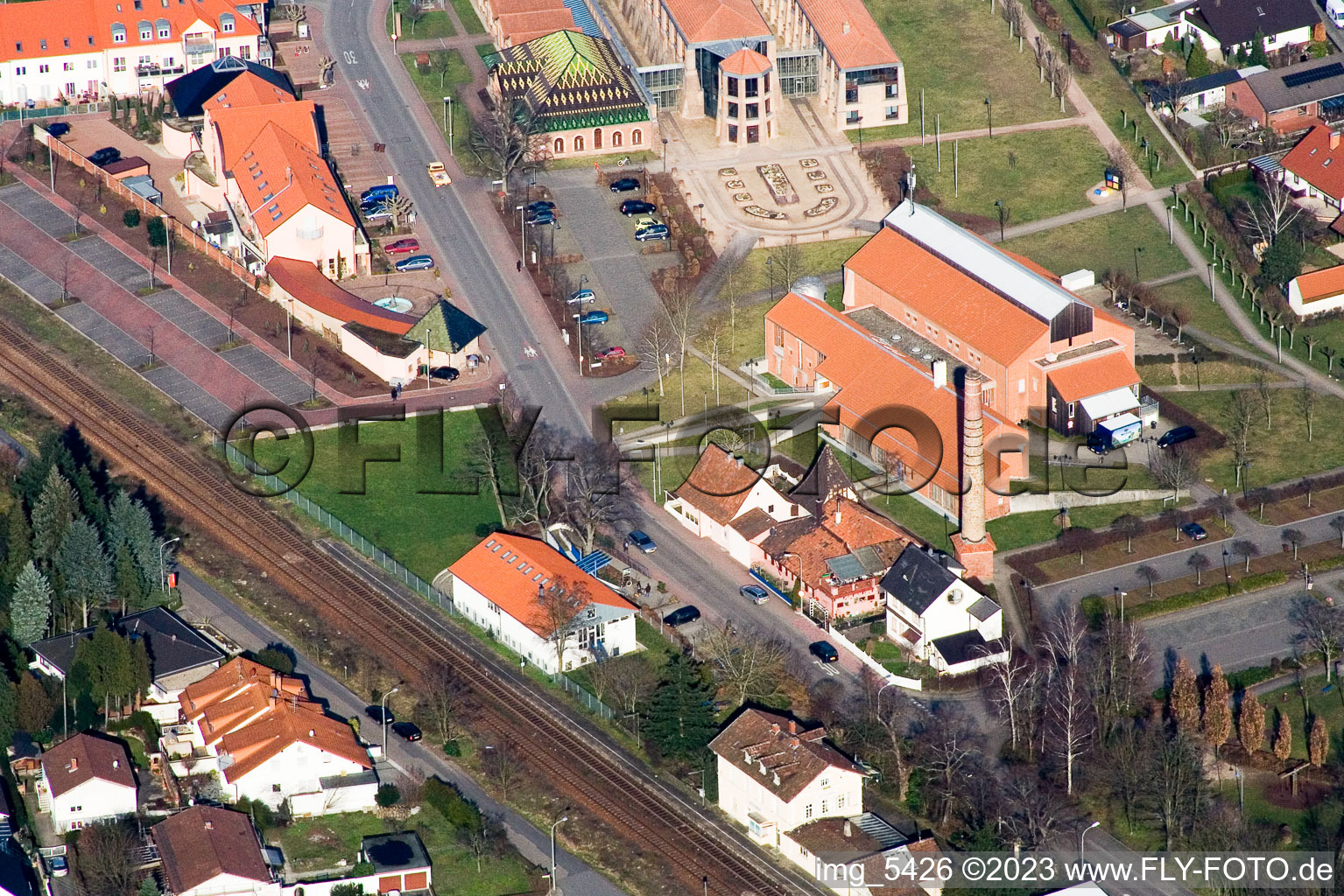 Festival hall from the southwest in Jockgrim in the state Rhineland-Palatinate, Germany