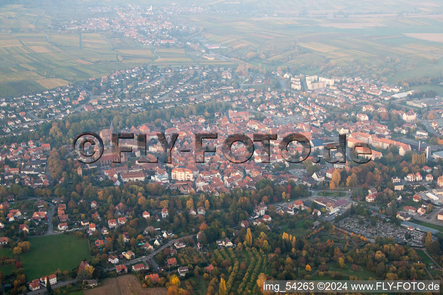 Wissembourg in the state Bas-Rhin, France viewn from the air