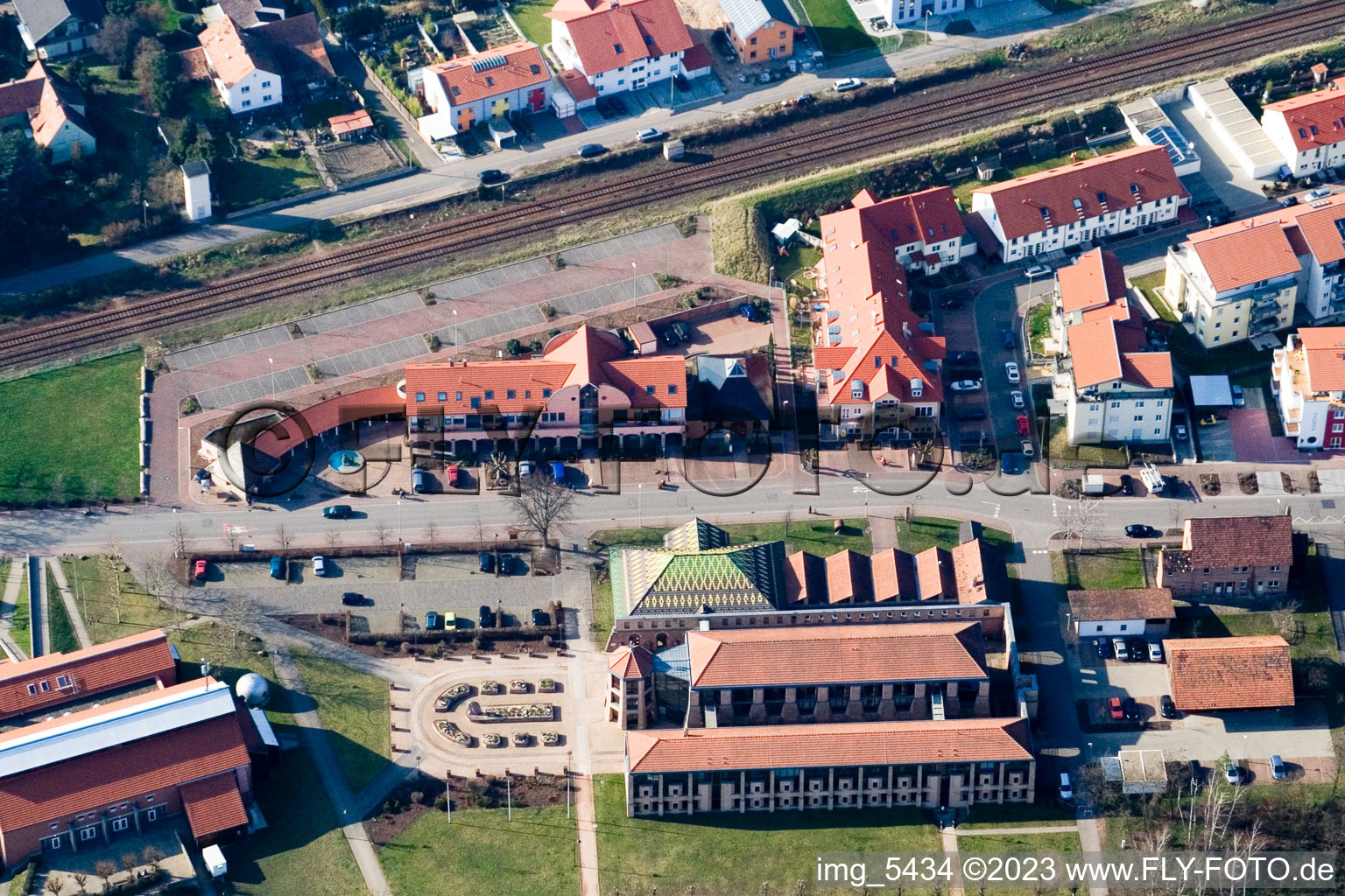 Aerial photograpy of Brickworks Museum, festival hall from the southwest in Jockgrim in the state Rhineland-Palatinate, Germany