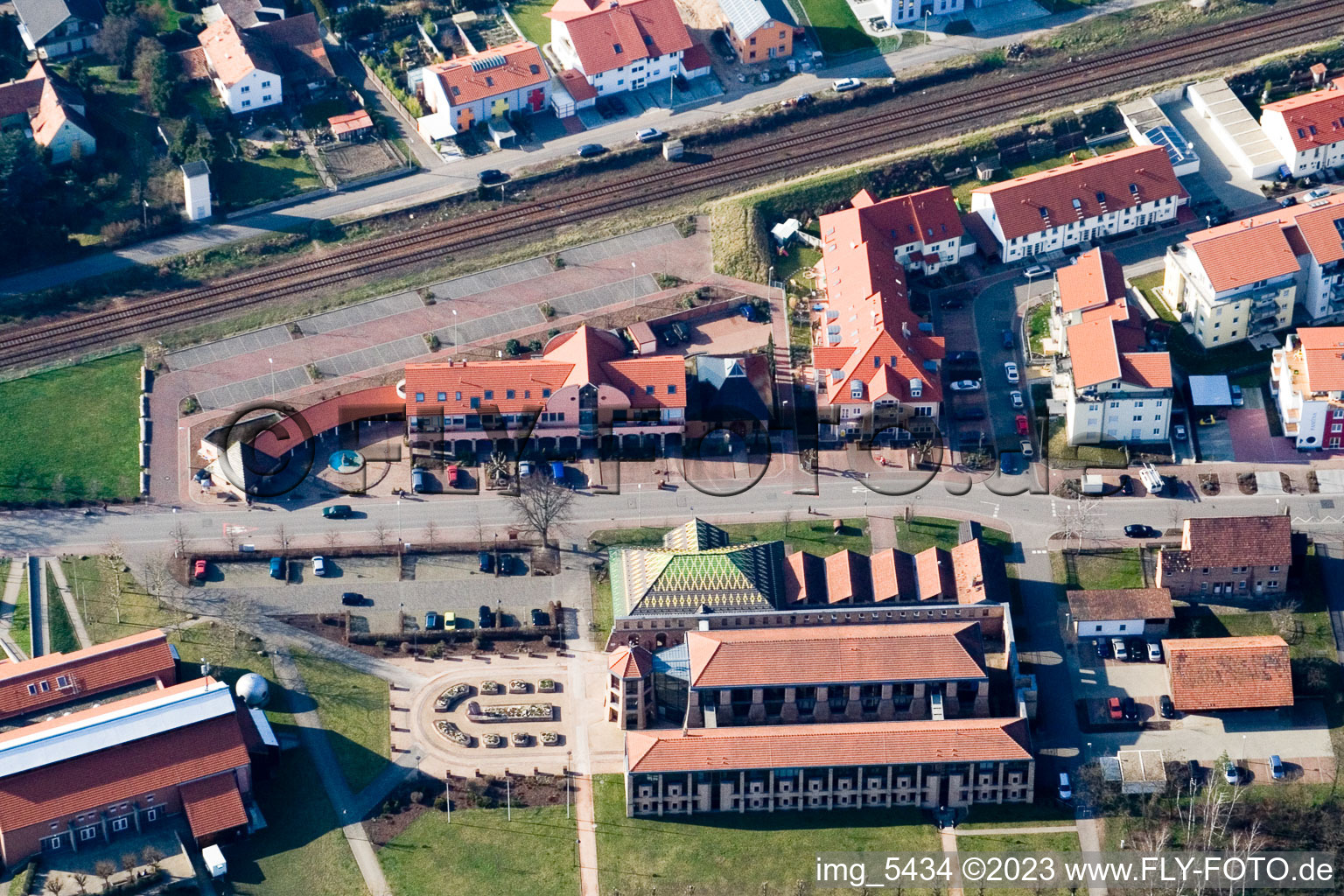 Aerial photograpy of Brickworks Museum, Festival Hall from the southwest in Jockgrim in the state Rhineland-Palatinate, Germany