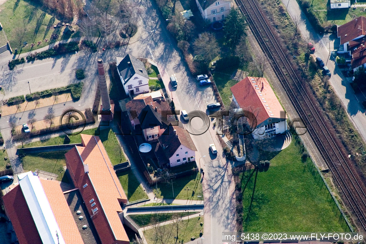 Aerial view of At the train station in Jockgrim in the state Rhineland-Palatinate, Germany