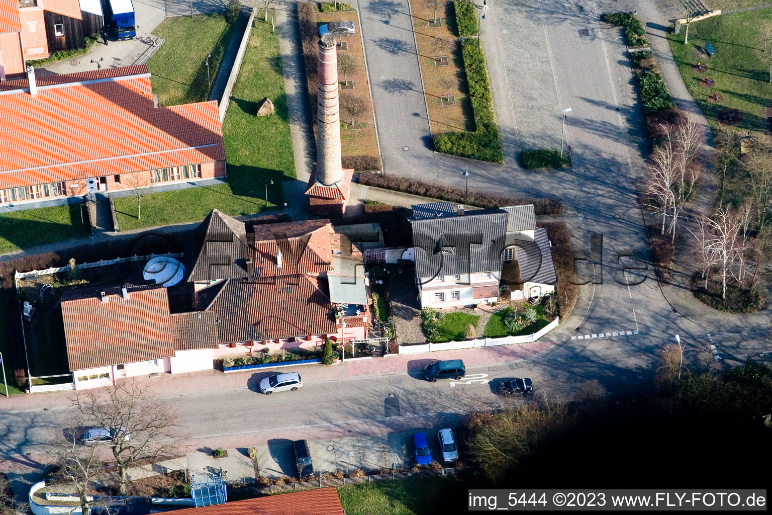 Aerial view of Festival hall from the west in Jockgrim in the state Rhineland-Palatinate, Germany