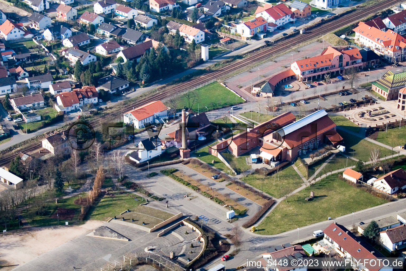 Festival hall from the southeast in Jockgrim in the state Rhineland-Palatinate, Germany