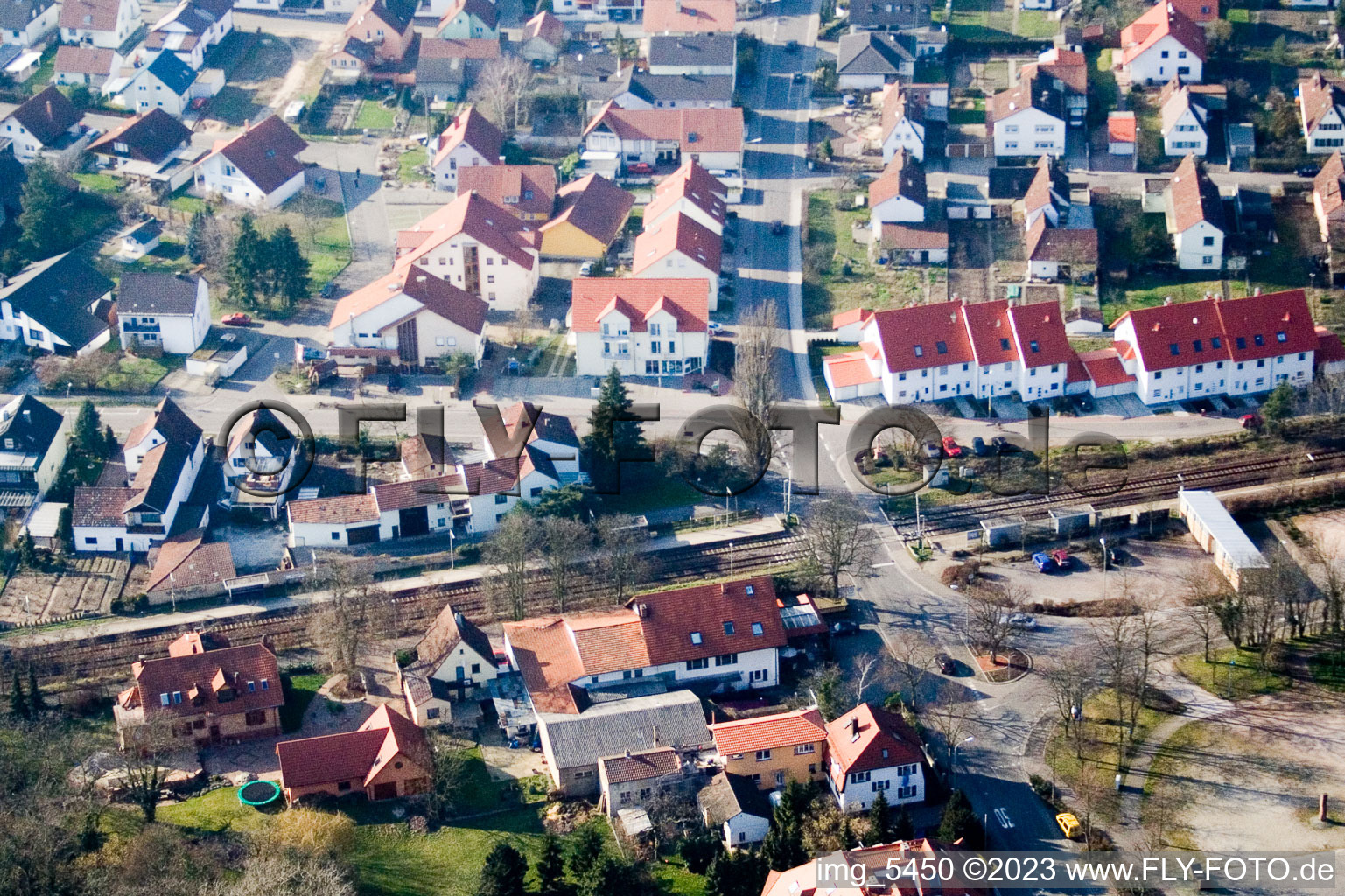 Railway crossing in Jockgrim in the state Rhineland-Palatinate, Germany