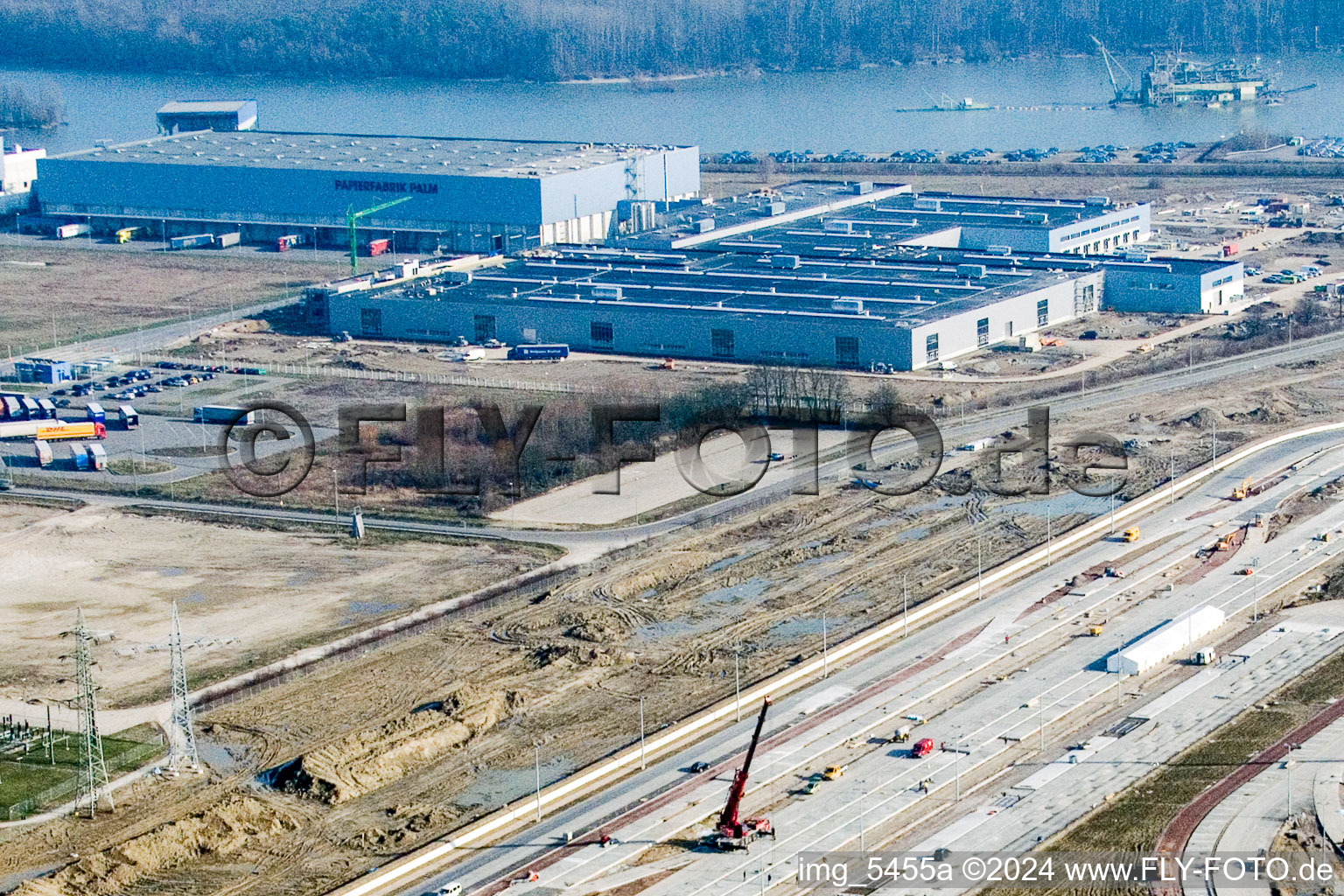 Aerial view of Daimler-Chrysler truck test track in Wörth am Rhein in the state Rhineland-Palatinate, Germany