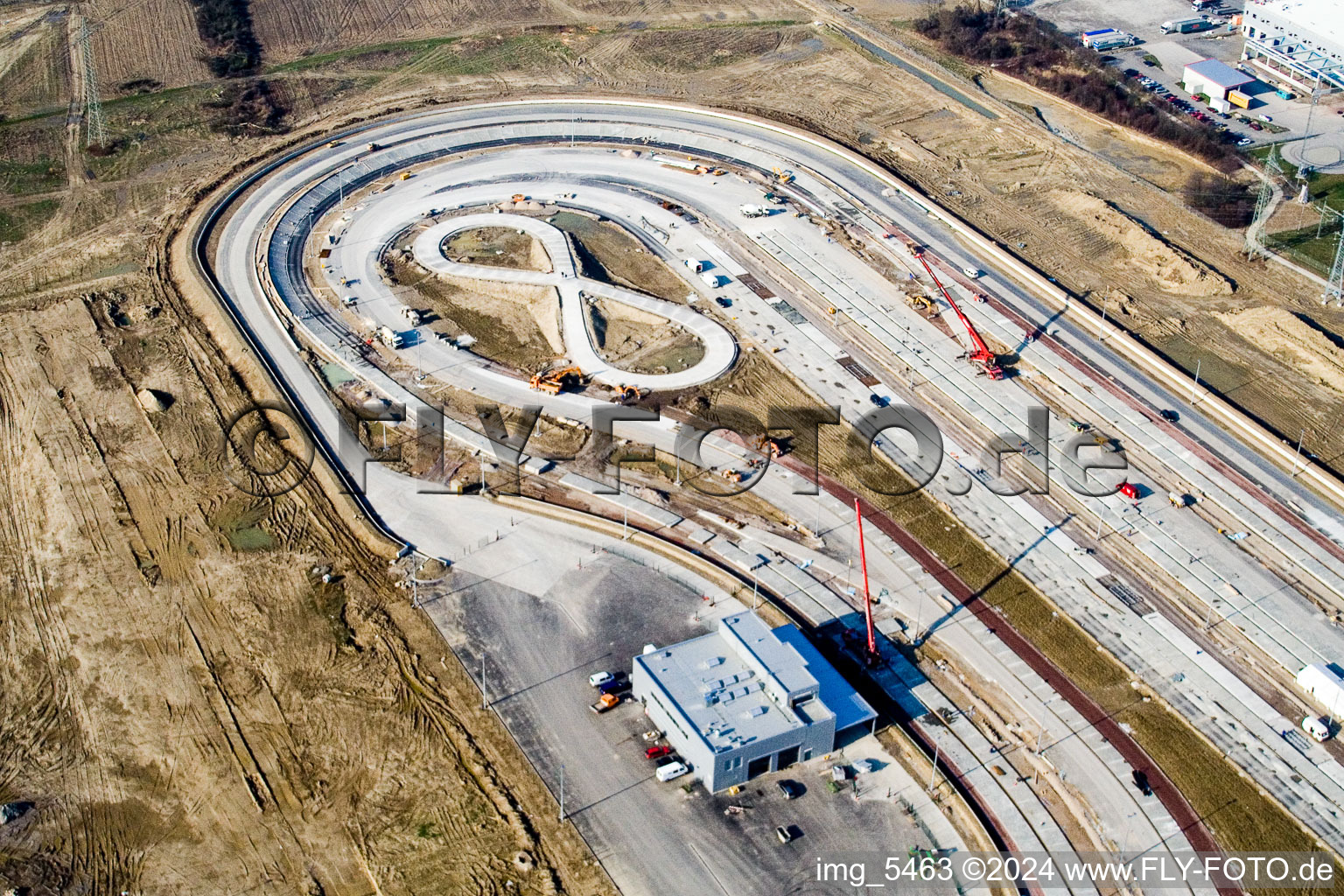 Oblique view of Daimler-Chrysler truck test track in Wörth am Rhein in the state Rhineland-Palatinate, Germany