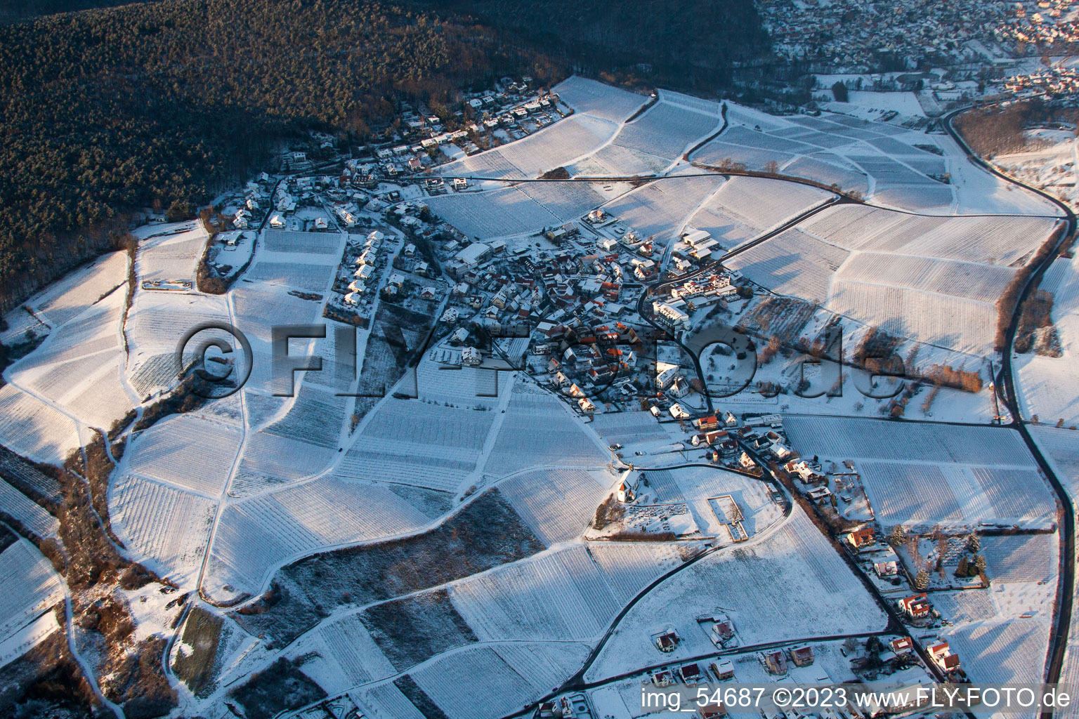 Aerial photograpy of In winter in the district Gleiszellen in Gleiszellen-Gleishorbach in the state Rhineland-Palatinate, Germany