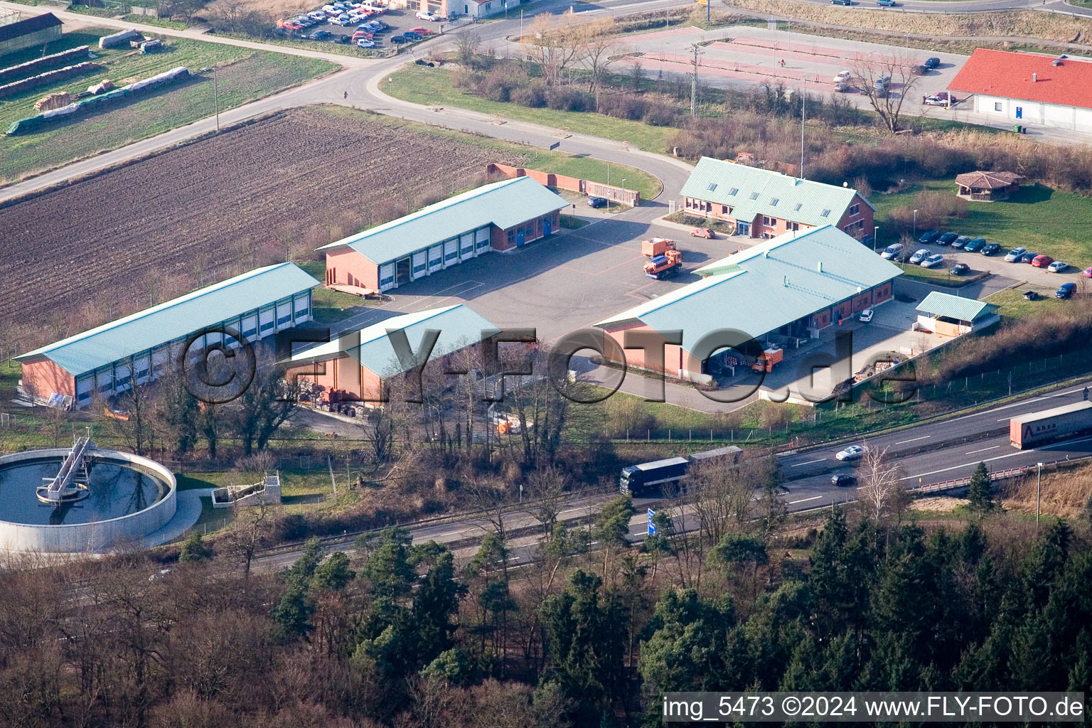 Oblique view of Motorway maintenance department in Kandel in the state Rhineland-Palatinate, Germany