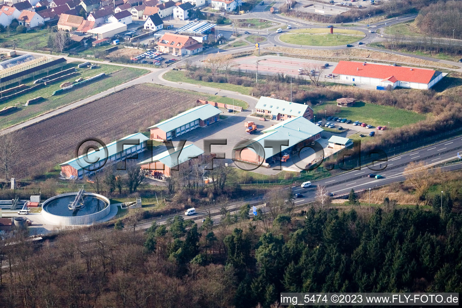 Highway maintenance department in Kandel in the state Rhineland-Palatinate, Germany from above