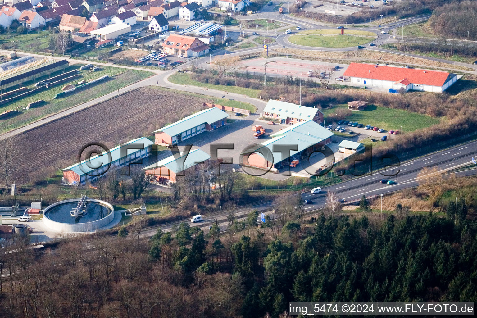 Motorway maintenance department in Kandel in the state Rhineland-Palatinate, Germany from above