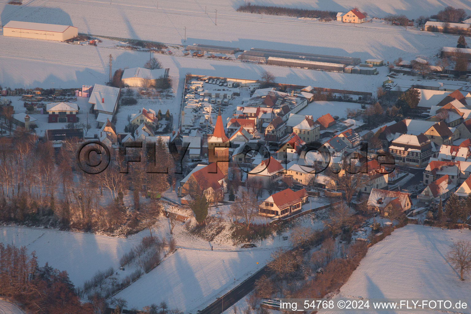 Drone image of Minfeld in the state Rhineland-Palatinate, Germany