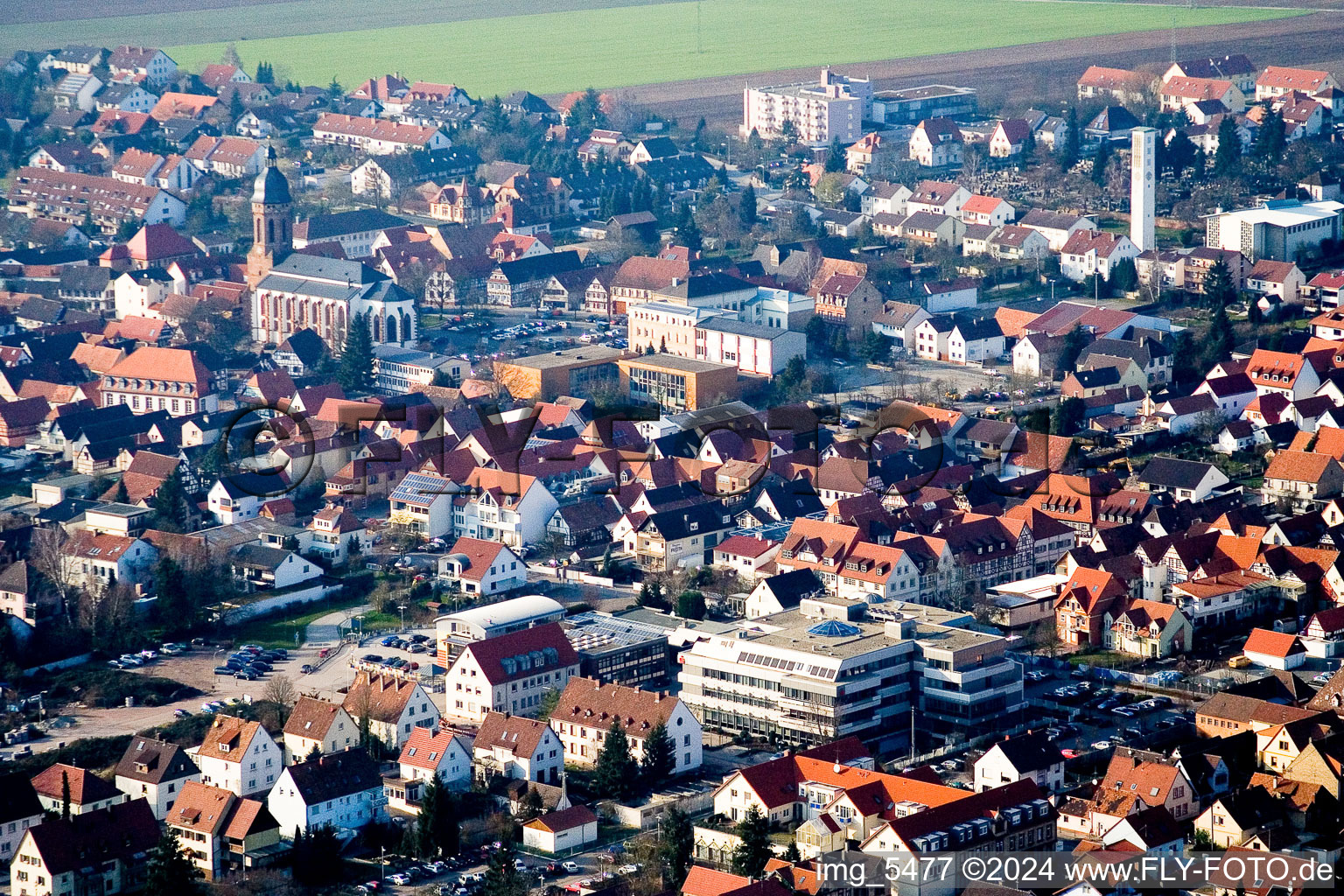 Town View of the streets and houses of the residential areas in Kandel in the state Rhineland-Palatinate from above