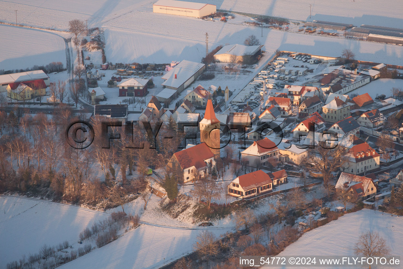 Minfeld in the state Rhineland-Palatinate, Germany seen from a drone