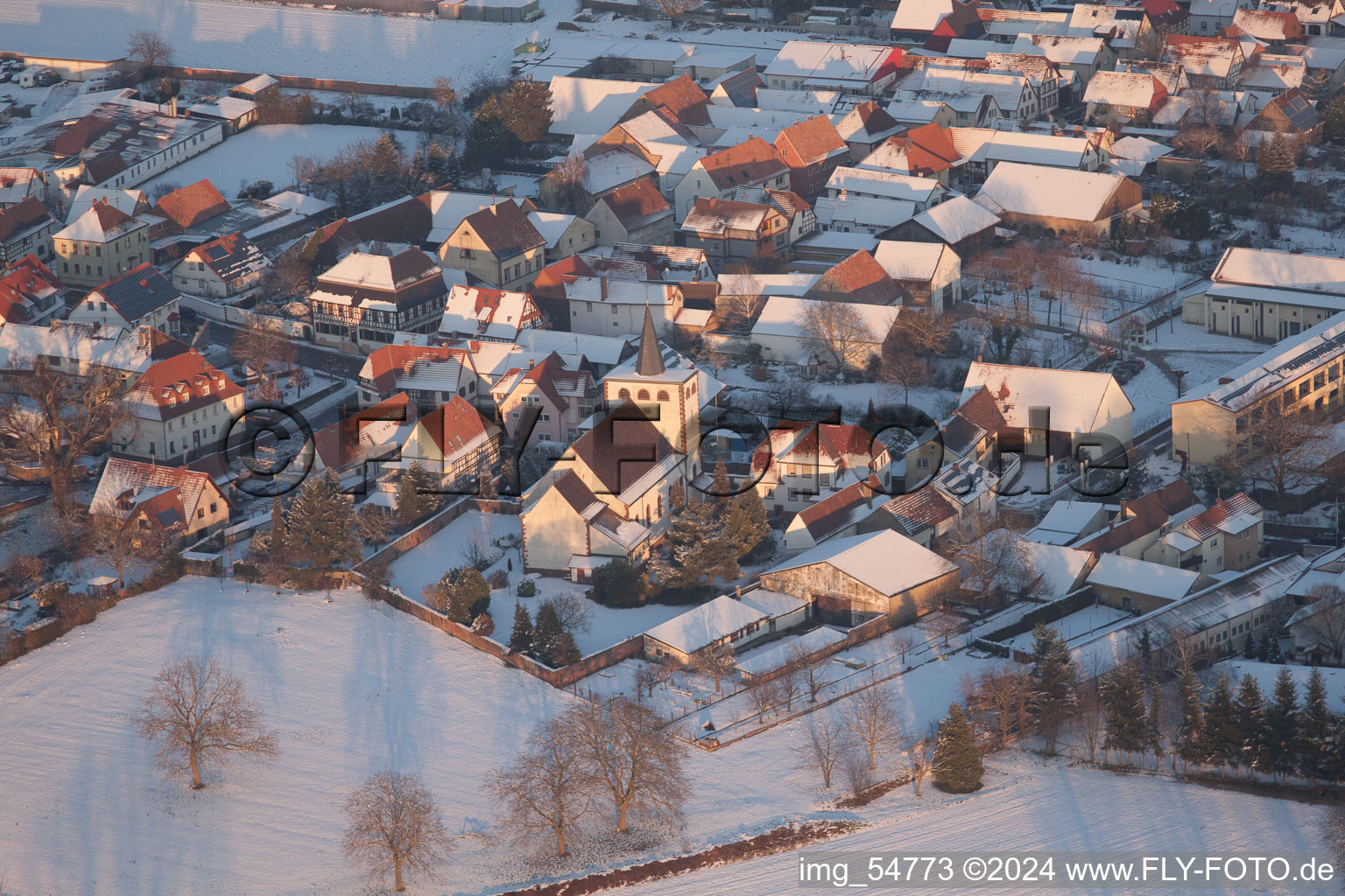 Aerial view of Minfeld in the state Rhineland-Palatinate, Germany