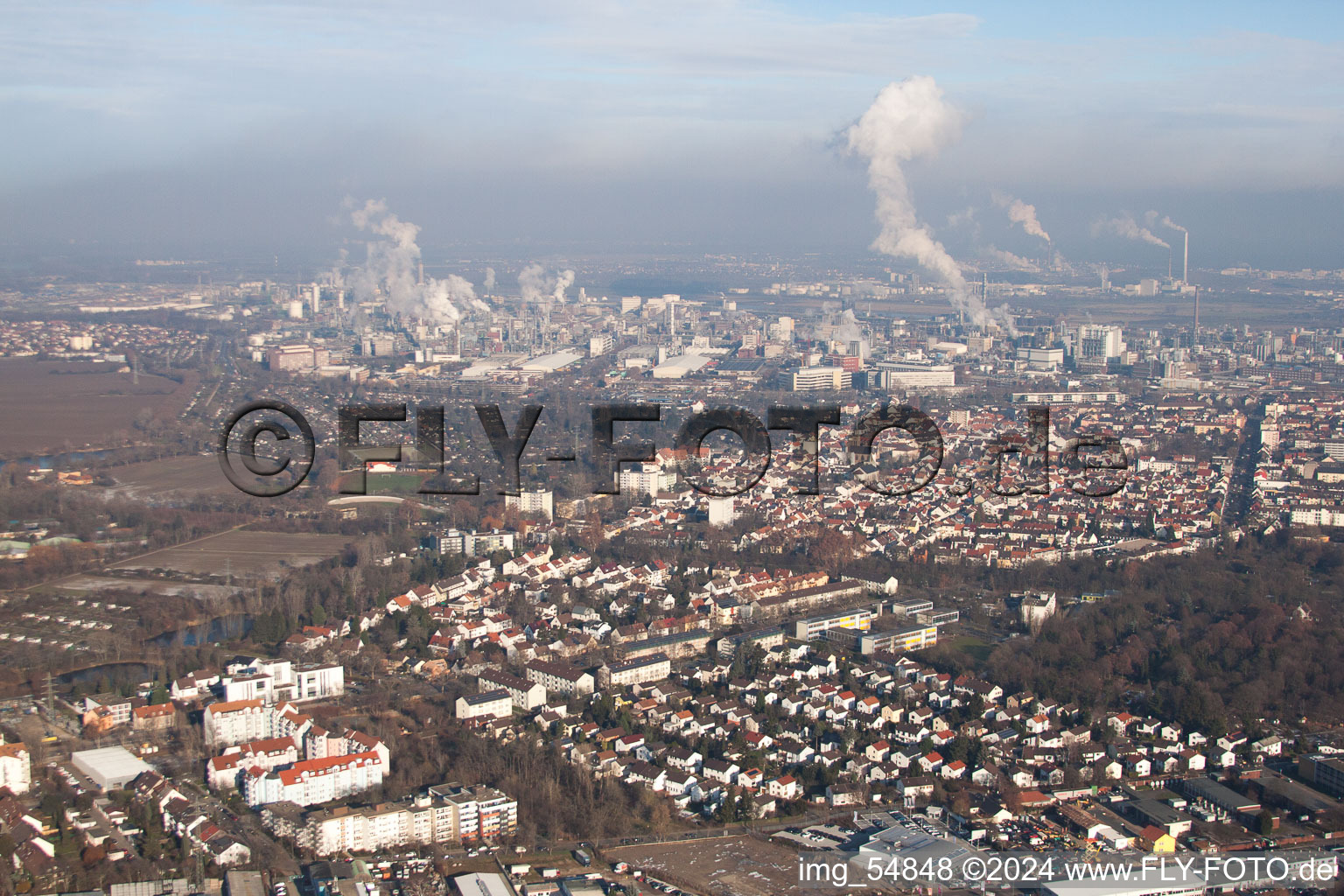 District Friesenheim in Ludwigshafen am Rhein in the state Rhineland-Palatinate, Germany from above