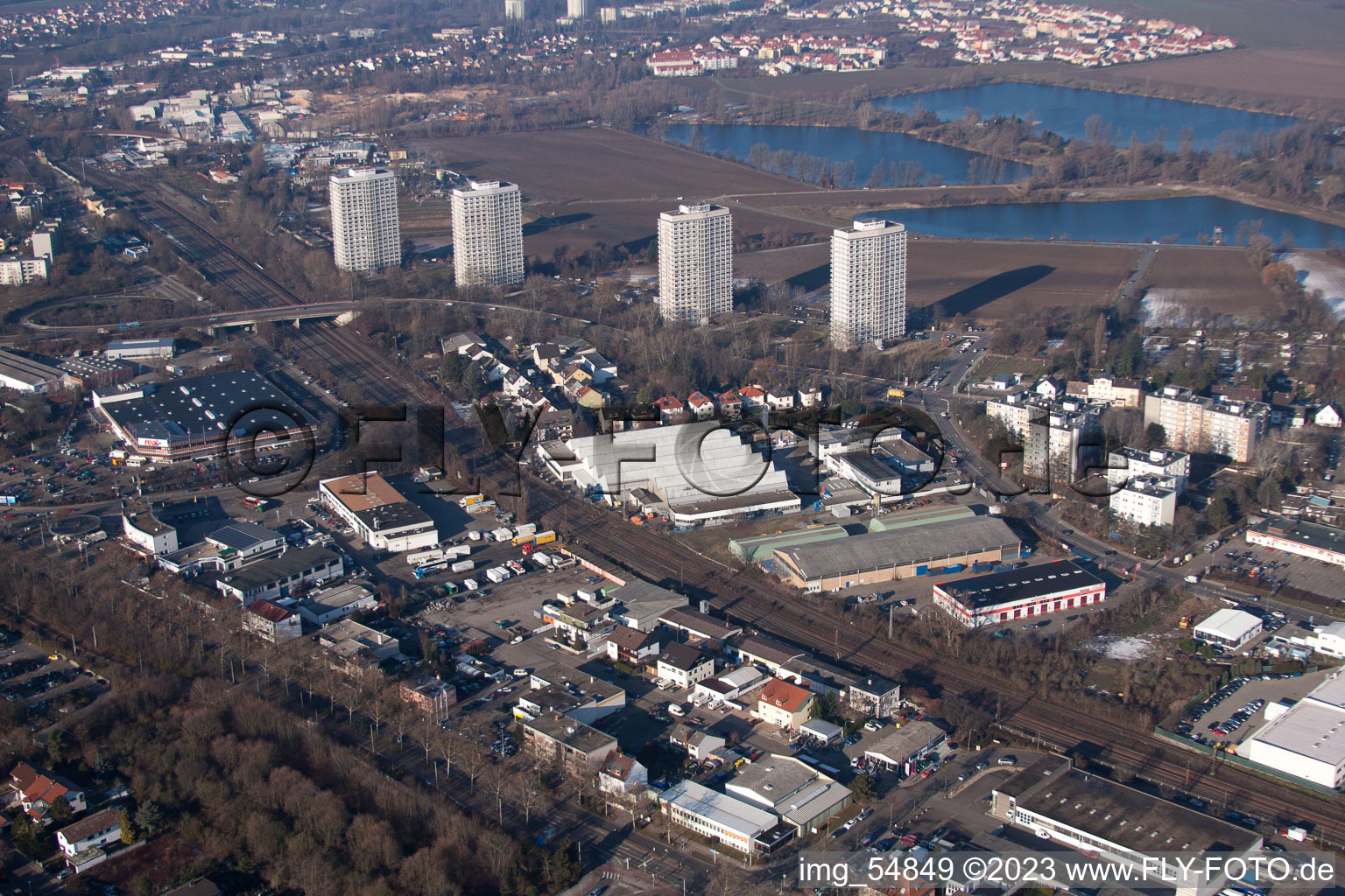 District Friesenheim in Ludwigshafen am Rhein in the state Rhineland-Palatinate, Germany out of the air