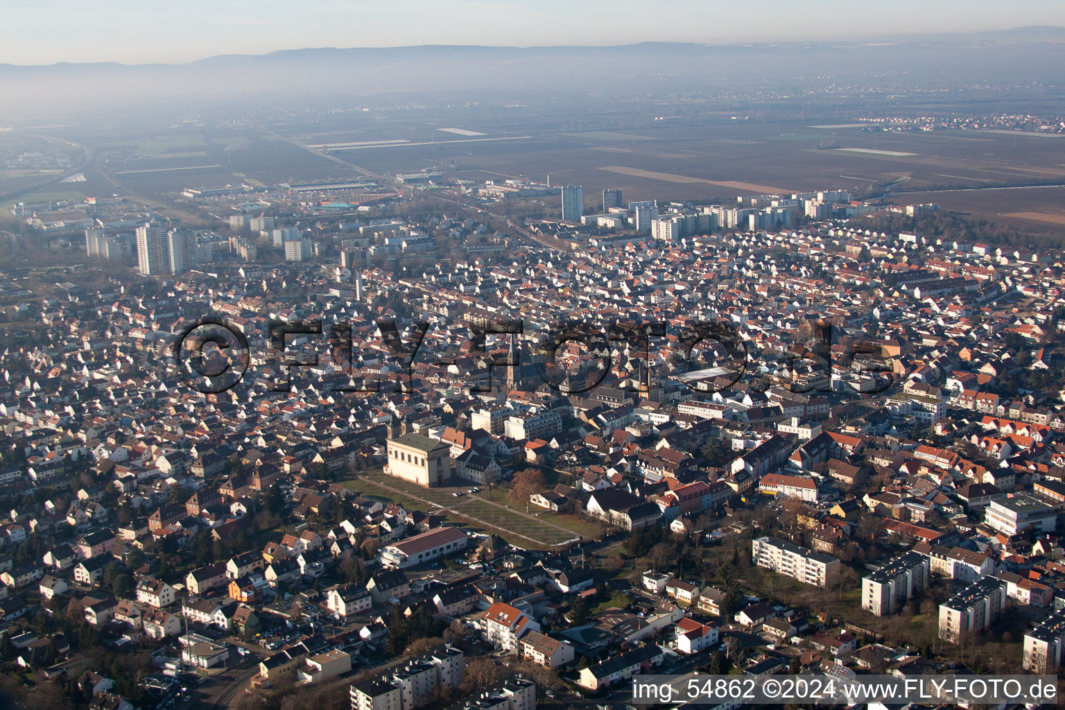 Oblique view of District Oggersheim in Ludwigshafen am Rhein in the state Rhineland-Palatinate, Germany