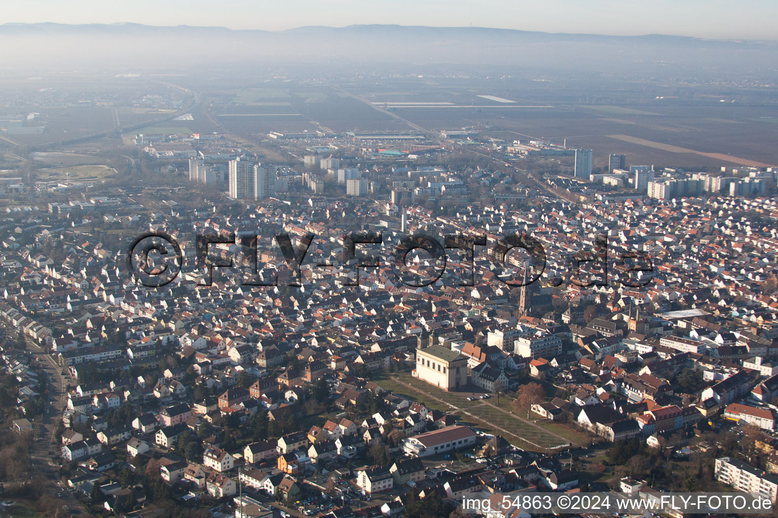 District Oggersheim in Ludwigshafen am Rhein in the state Rhineland-Palatinate, Germany from above