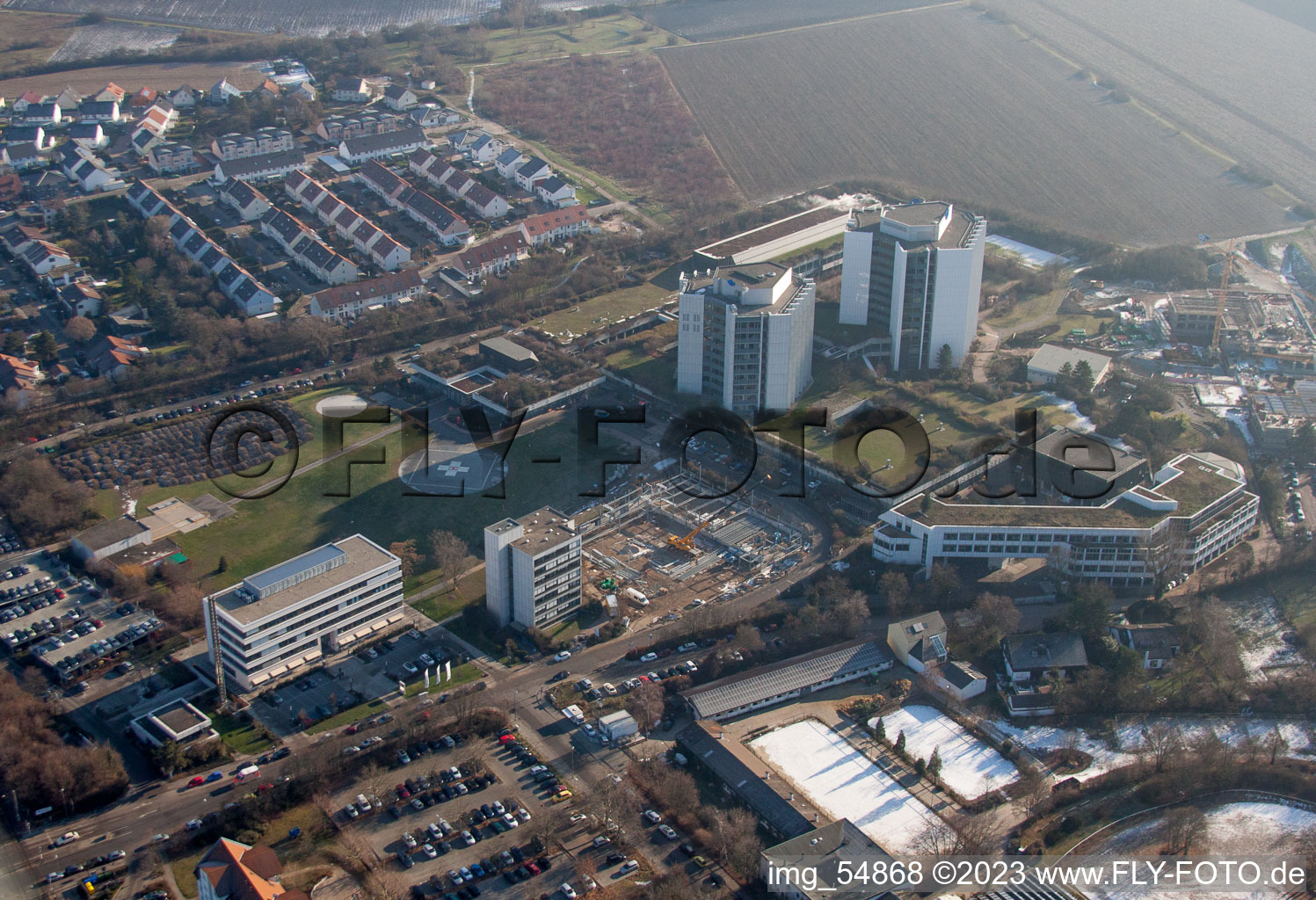 Aerial photograpy of Hospital grounds of the Clinic BG Klinik Ludwigshafen in Ludwigshafen am Rhein in the state Rhineland-Palatinate