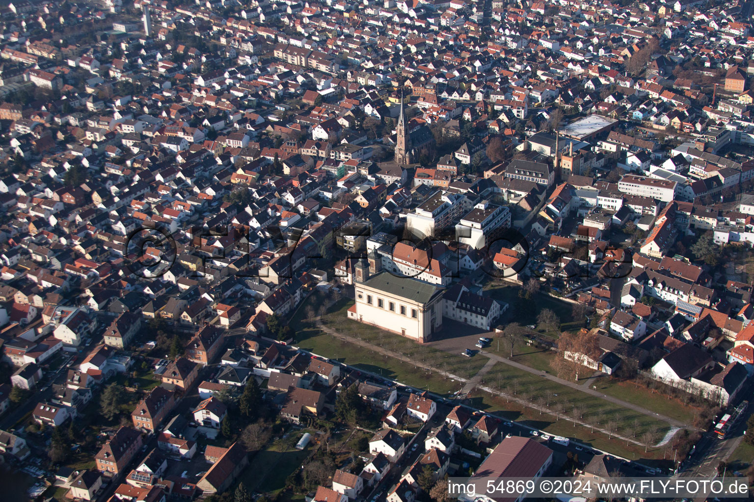 District Oggersheim in Ludwigshafen am Rhein in the state Rhineland-Palatinate, Germany from the plane