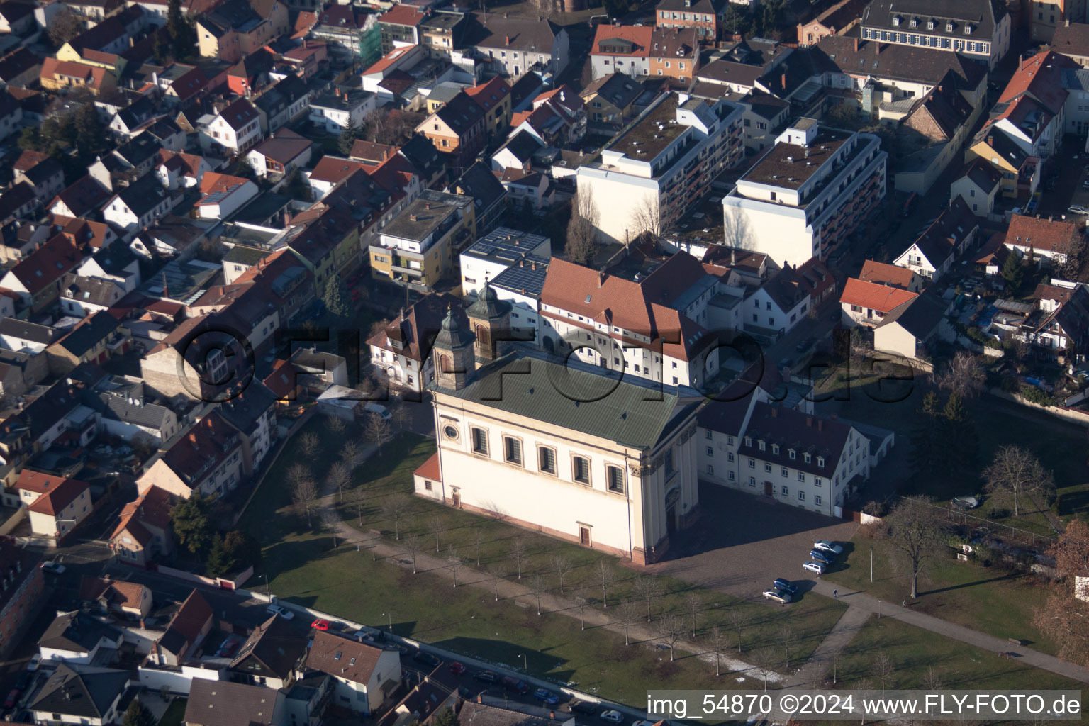 Bird's eye view of District Oggersheim in Ludwigshafen am Rhein in the state Rhineland-Palatinate, Germany