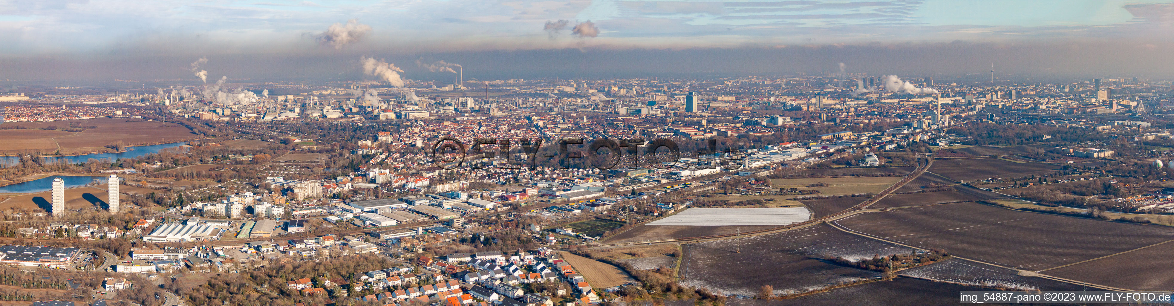 Panorama in the district Friesenheim in Ludwigshafen am Rhein in the state Rhineland-Palatinate, Germany