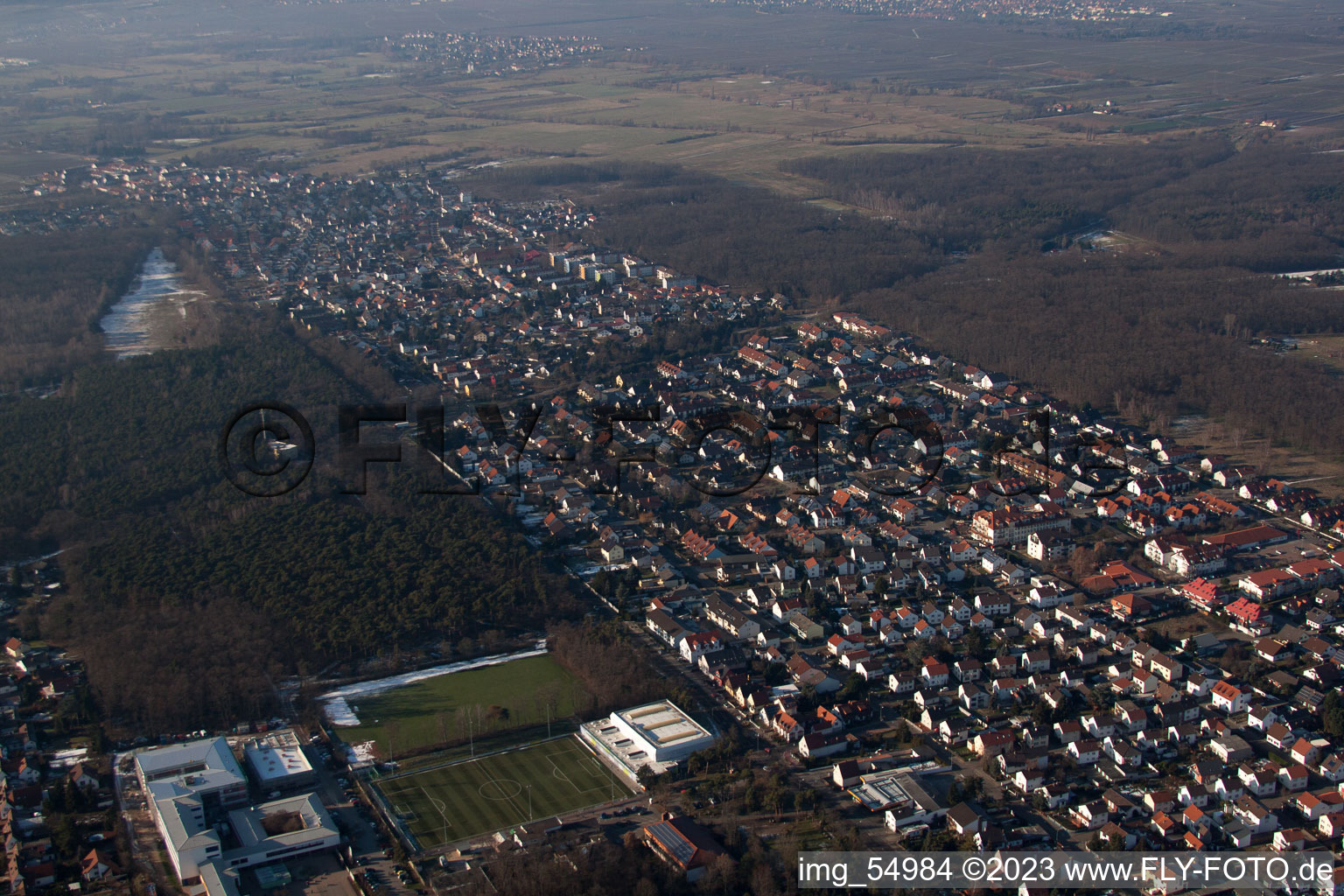 Aerial view of Maxdorf in the state Rhineland-Palatinate, Germany